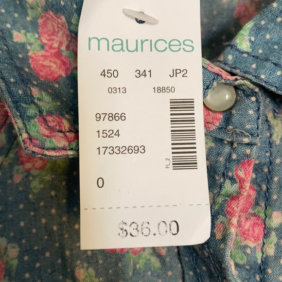 Floral Denim Long Sleeve Snapup Shirt Sz 0 PlusNWT - Picture 6 of 6